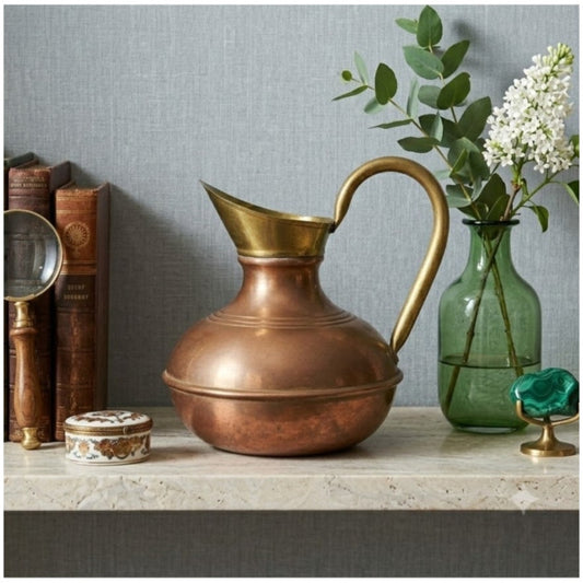 Vintage Copper and Brass Pitcher, Copper Vase Copper Brass Decor Primitive Decor