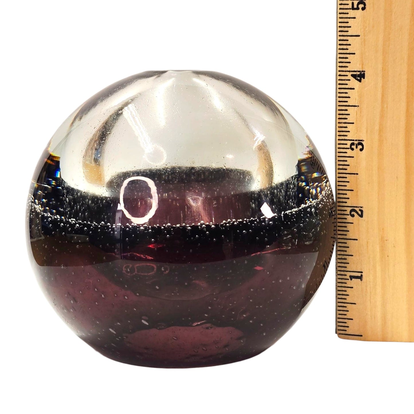 Polish Art Glass Orb Oil Lamp Paperweight Purple Glass Control Bubbles