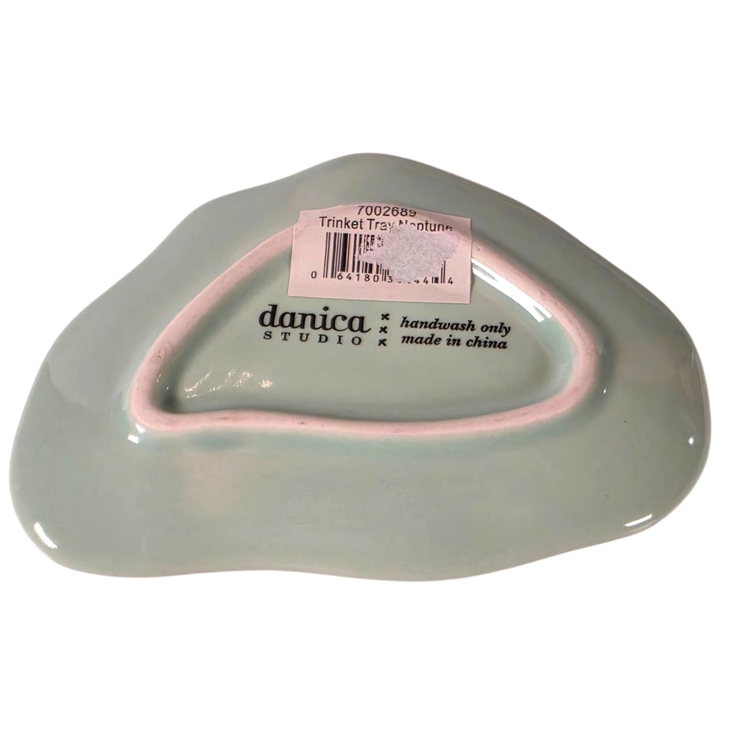 Danica Studio Neptune Trinket Tray Mint Green Ceramic Coral Gold Trim Dish
