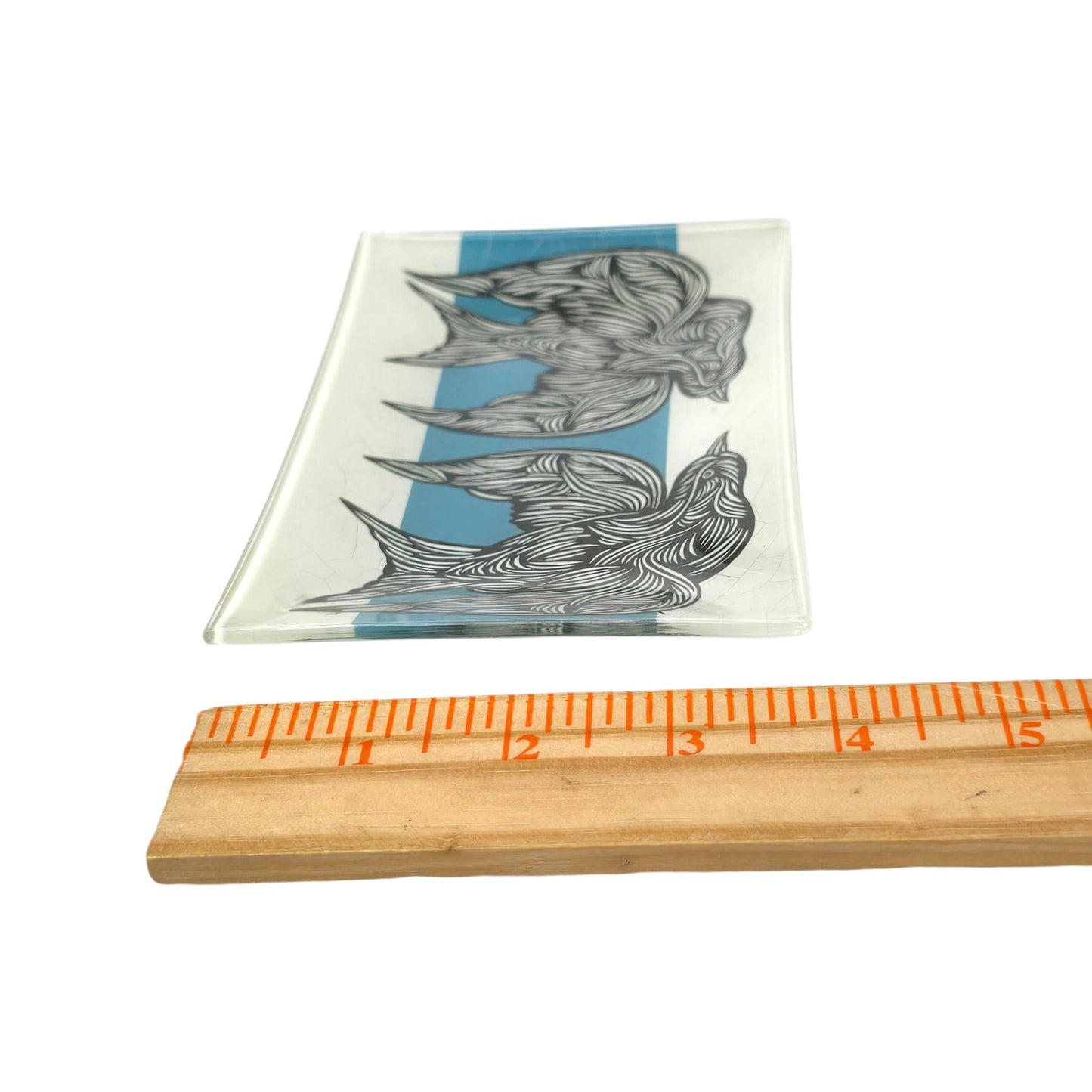 PATCH NYC x West Elm Bird Trinket Dish Reverse Painted Glass Blue White MCM READ