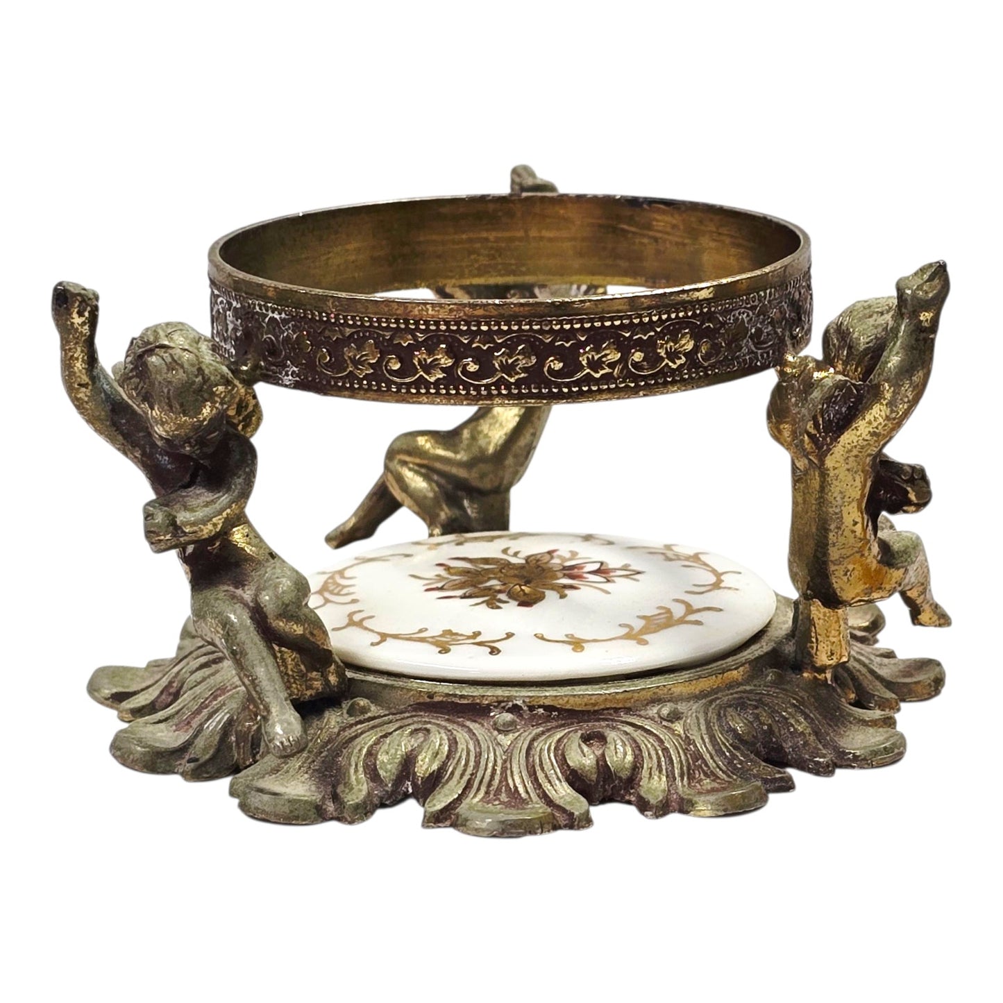 Vtg Vanity Cherub Perfume Bottle Holder Orb Stand Heavy Orante Hollywood Regency