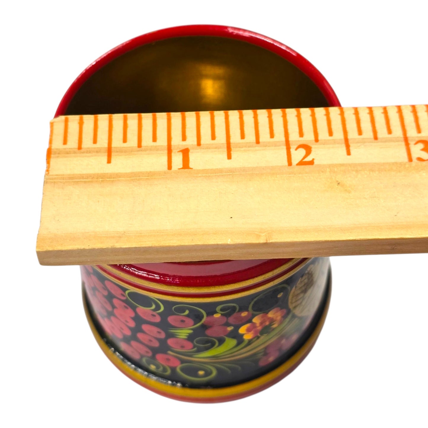 Vtg Russian Khokhloma Painted Wooden Lidded Jar Black Red Gold Floral Folk Art