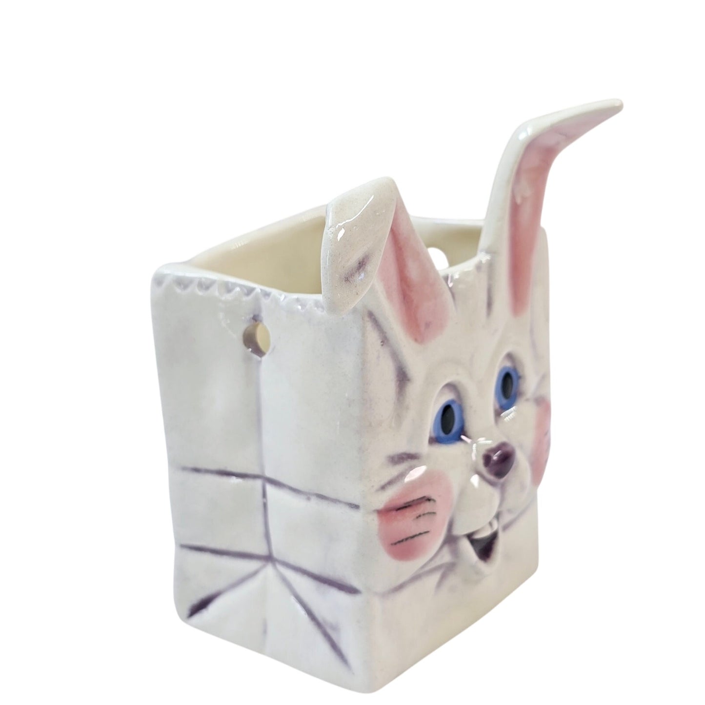 Vintage MCM Anthropomorphic Ceramic Bunny Basket, Easter Bunny Candy Jar