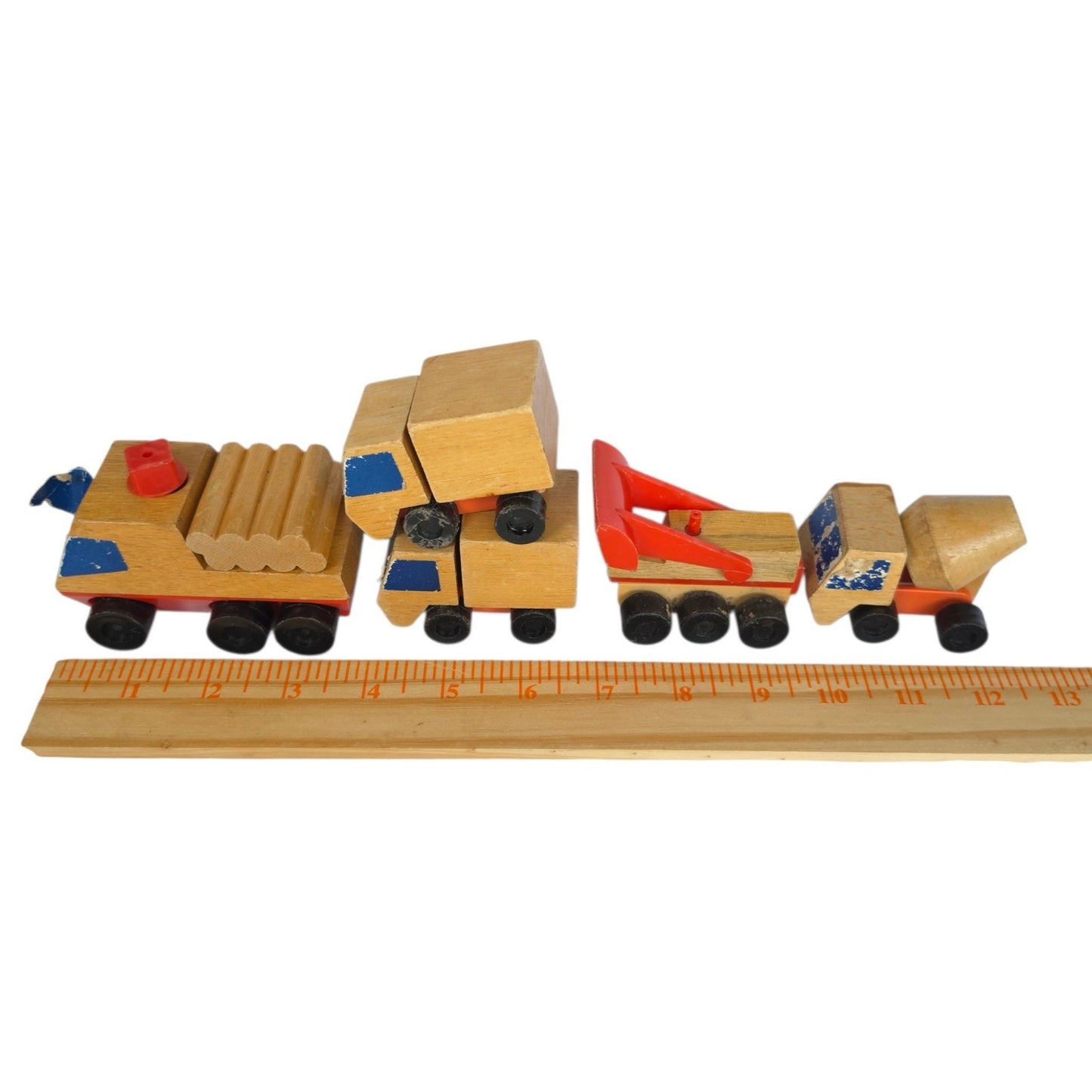 Vintage Mattel Wooden Construction Vehicles Lot Toy Fleet 1971-1973 Japan Korea