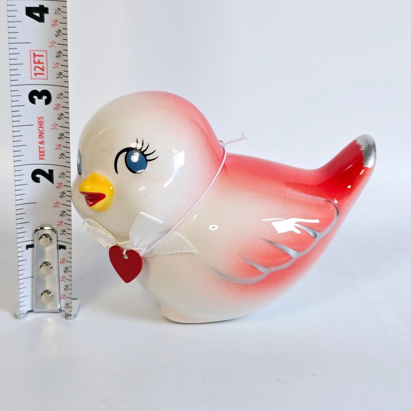 Ceramic Vintage-Inspired Baby Bird, Pink and Red Kitchy Bird, Spritz Branded