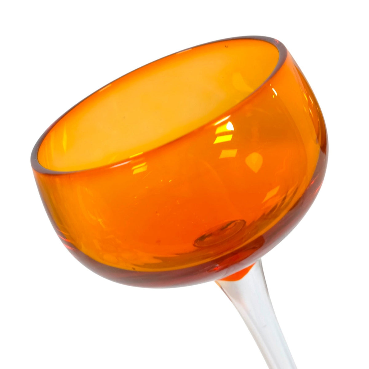 Vtg Roscher & Co. Amber Orange Long Stem Cocktail Glasses Set of 2 UV React 8.5"