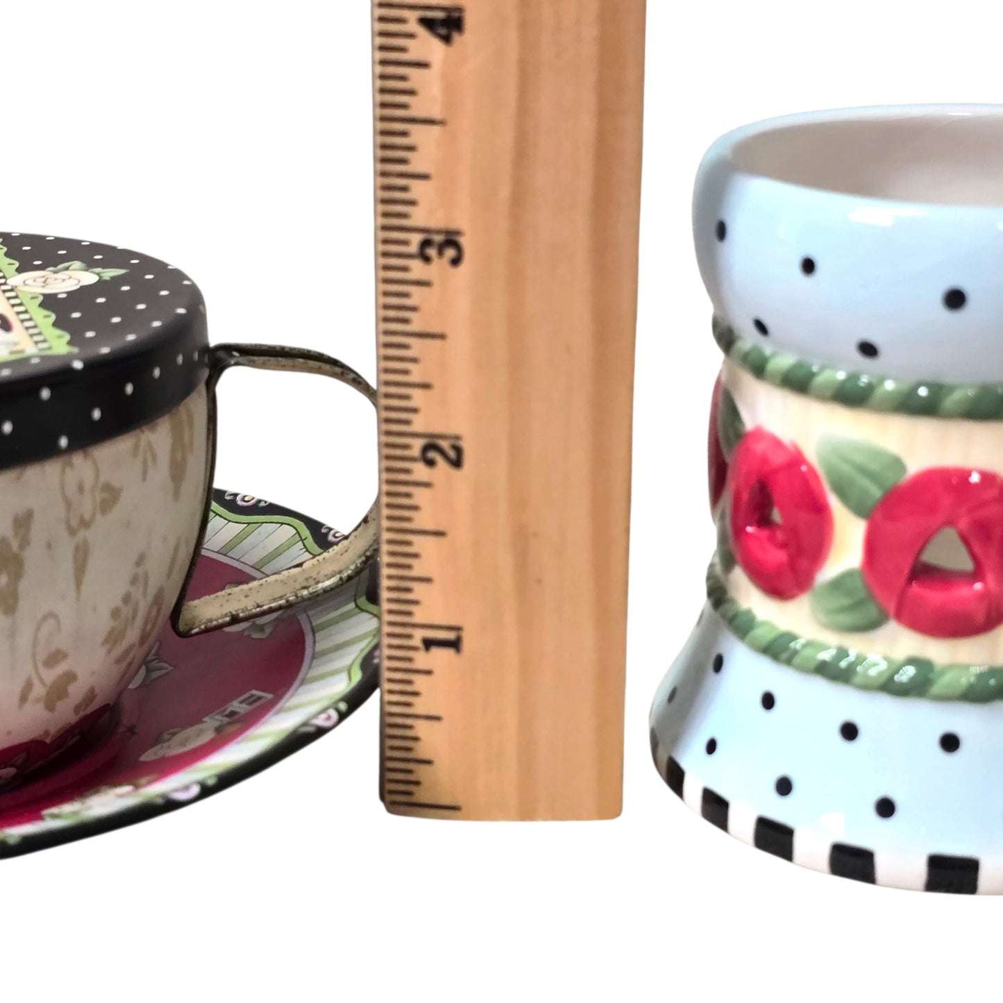 ME Mary Engelbreit  Garden Blossom Lot: Tin Teacup Trinket Holder, Blossom Votive and Photo Album