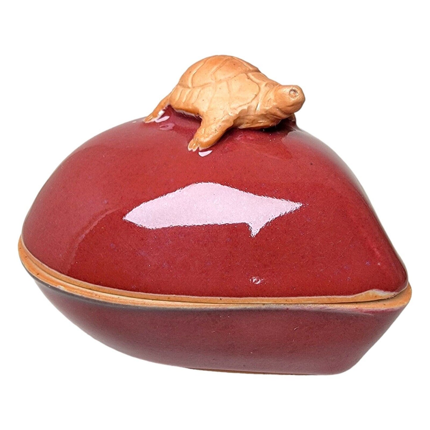 Heart-Shaped Pottery Lidded Trinket Dishwith Turtle on Top