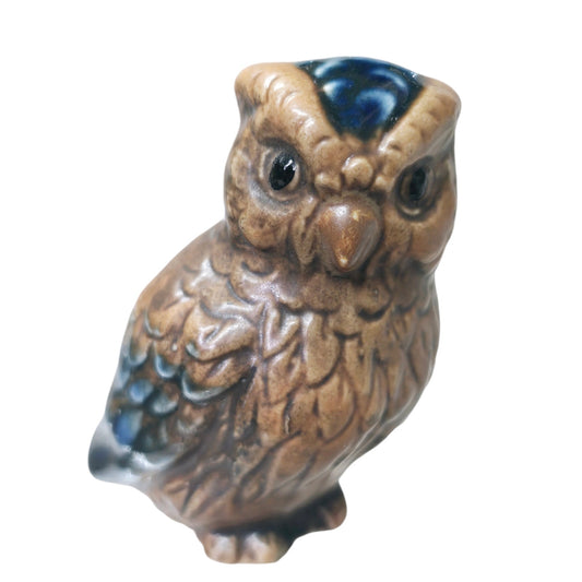 Tiny Vintage Ceramic Owl Figurine Blue Feathers Made in Japan