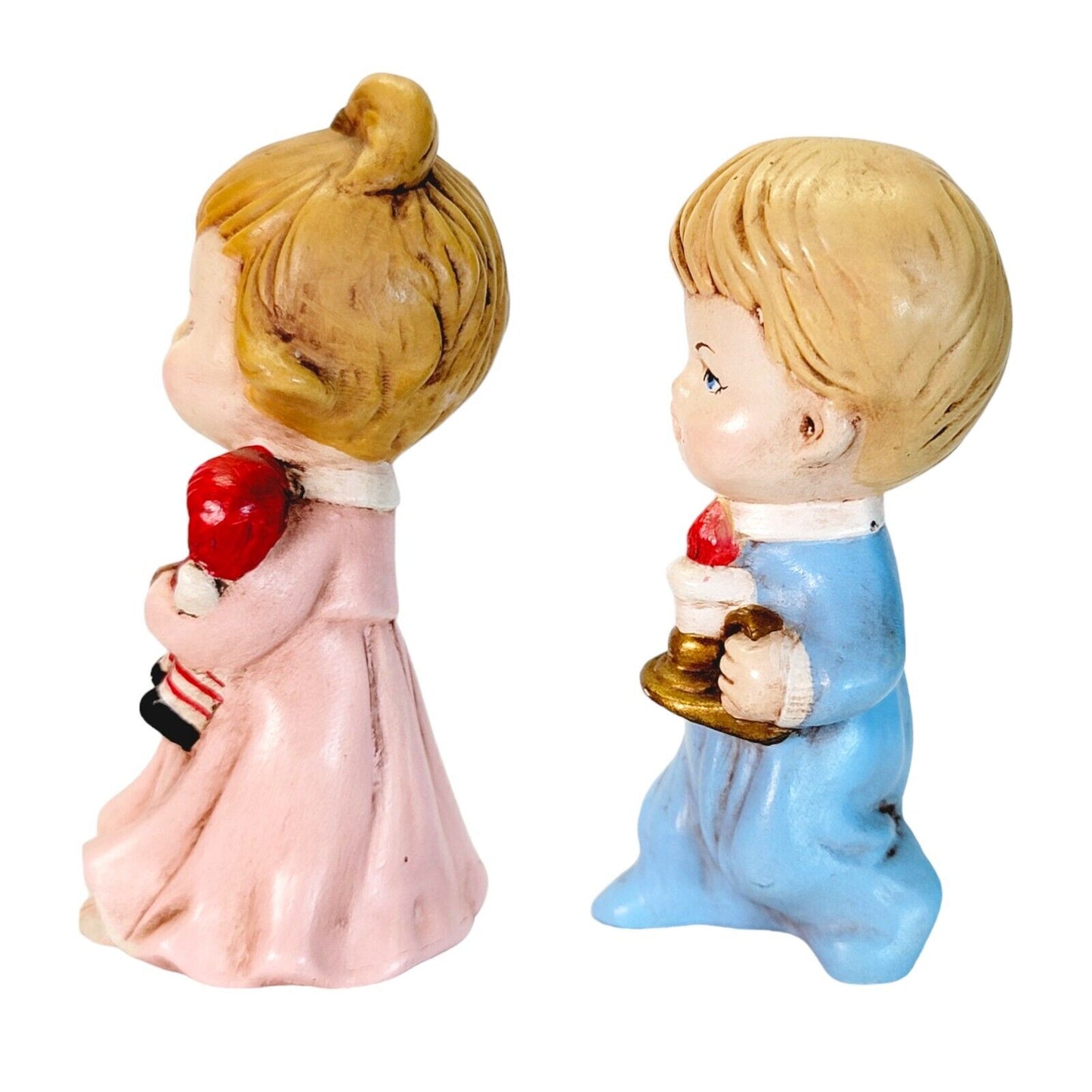 Set of 2 Vtg Ceramic Christmas Figurines Girl, Ragedy Ann & Boy, Candle 3.75" H