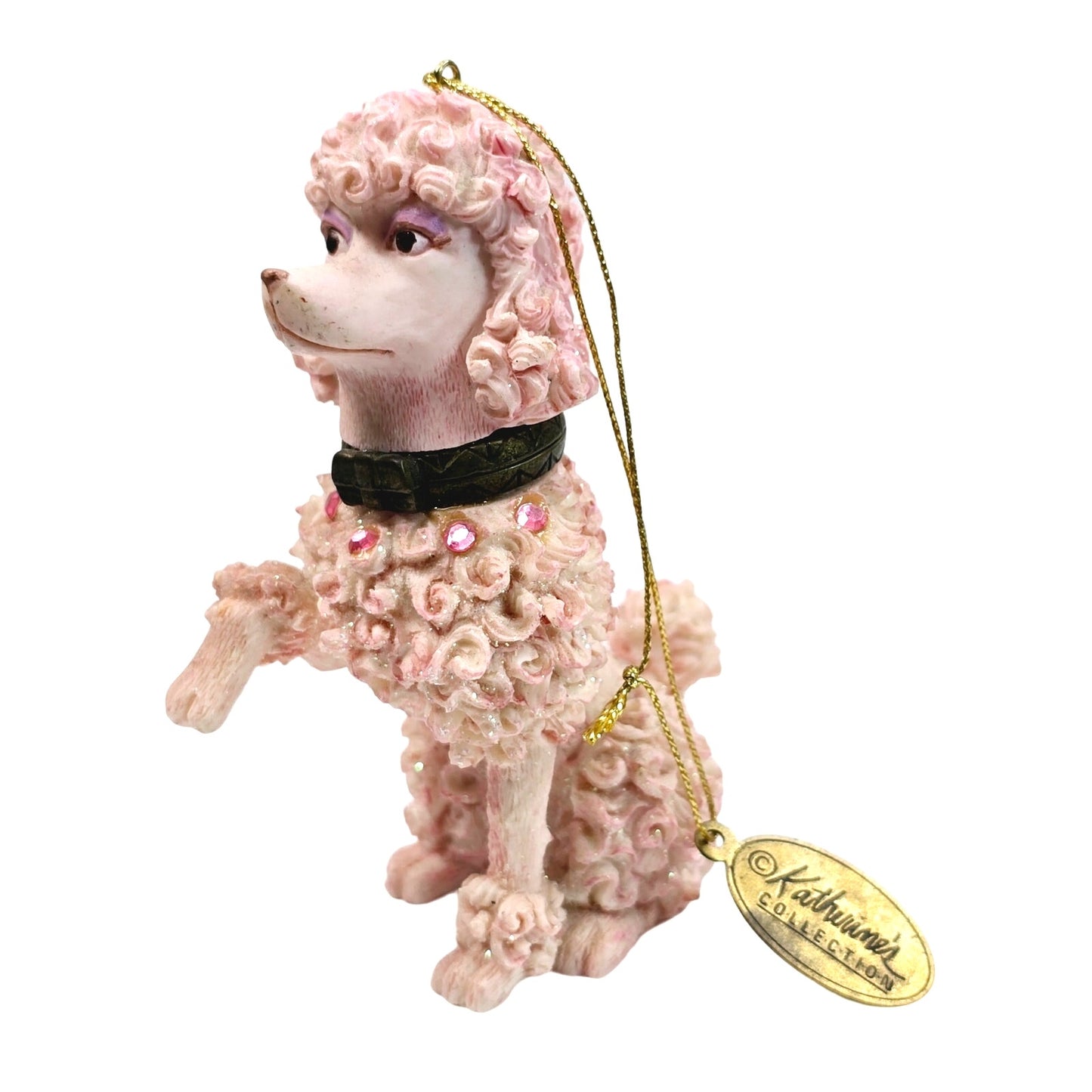 Vtg Katherine's Collection Spagetti Poodle, Trinket Box / Ornament, Sugar Textured Ceramic Pink Sparkle