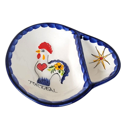 Vintage Hand-Painted Traditional Portuguese Blue Rooster Olive Dish