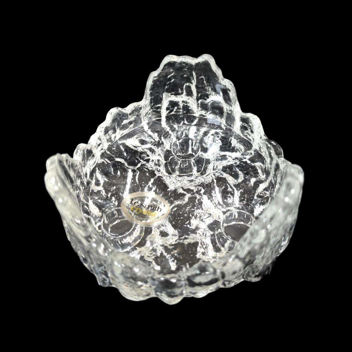 Vintage L.E. Smith Crystal Ice Glass Reversible Pillar 3 Taper Candle Holder