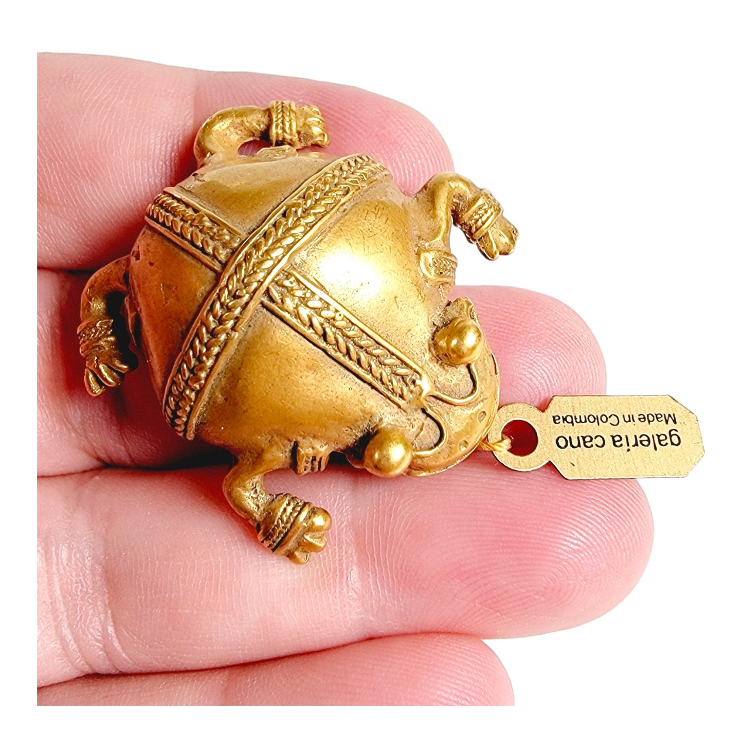 24K GP Rich Gold-Plated Frog Brooch Galeria Cano Pre-Colombian Style Marked Tag