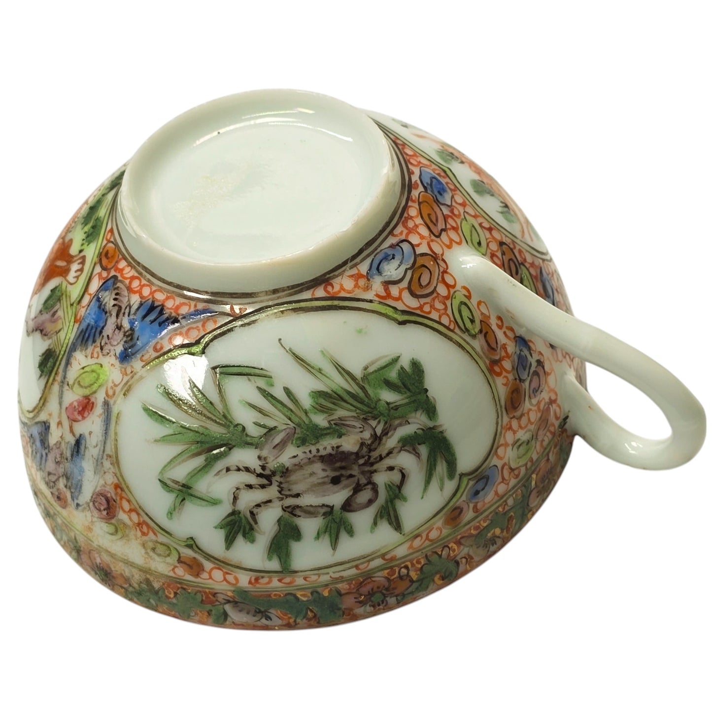 Antique Chinese Rose Medallion Porcelain Teacup with Vintage Japan Porcelainware Soup Spoon