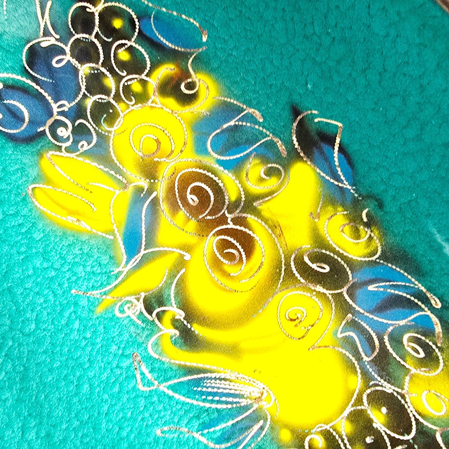 Vintage Israel Enameled Brass Tray Ornate MCM Mid Century Judaica17"