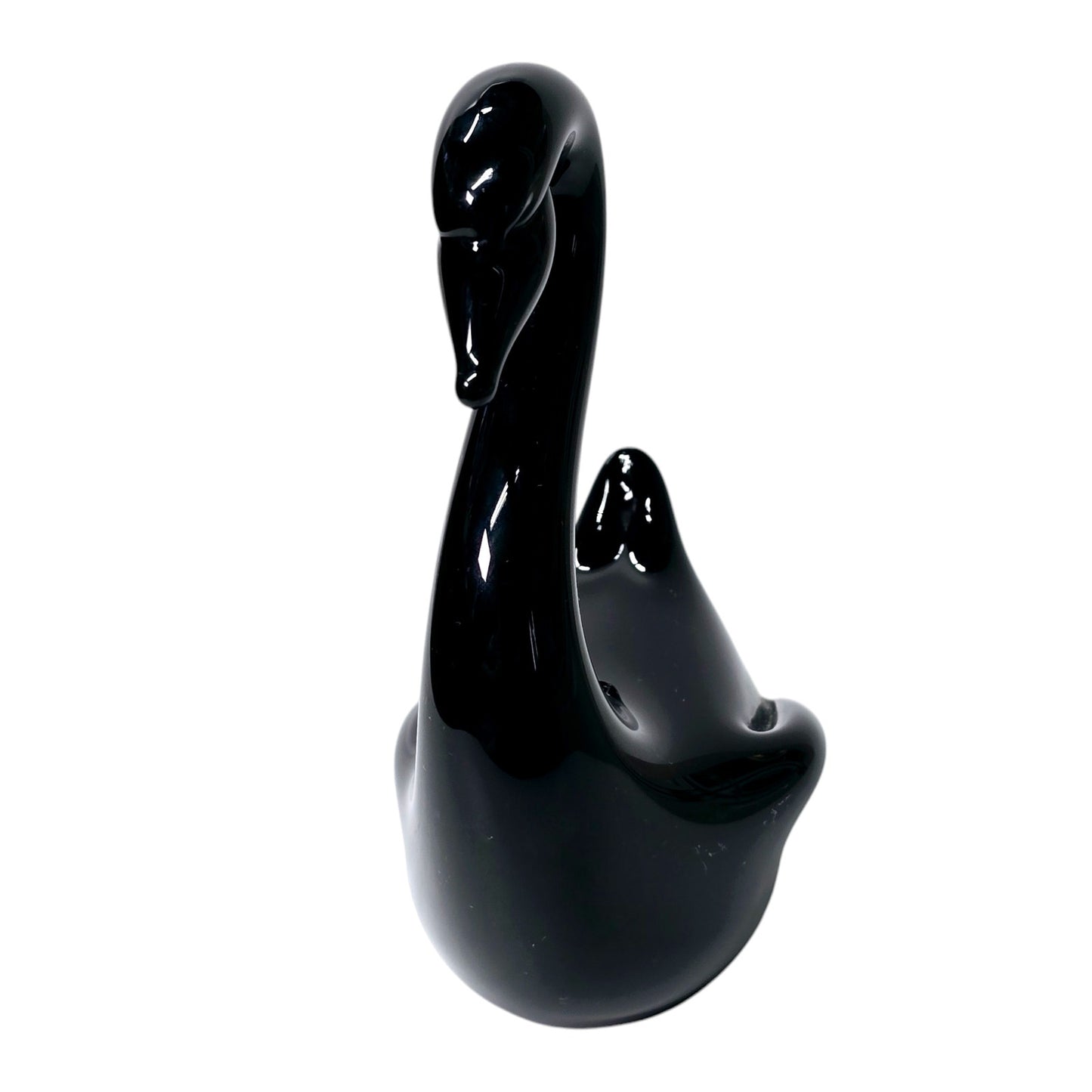 Vintage Black Glass Swan Figurine 4.75 in