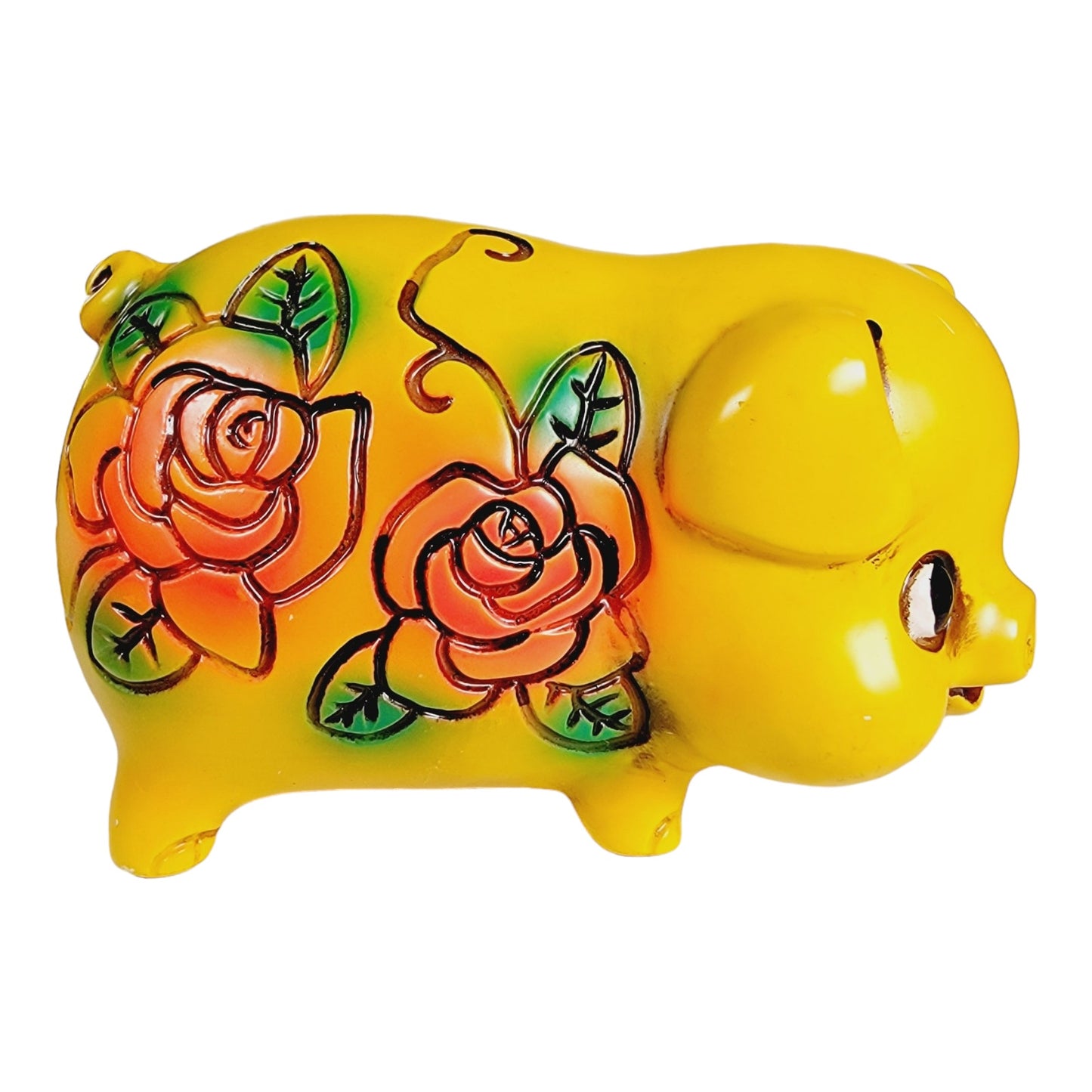 Vintage Retro Hippie Flower Piggy Bank Made In Japan Floral Glows under UV Light