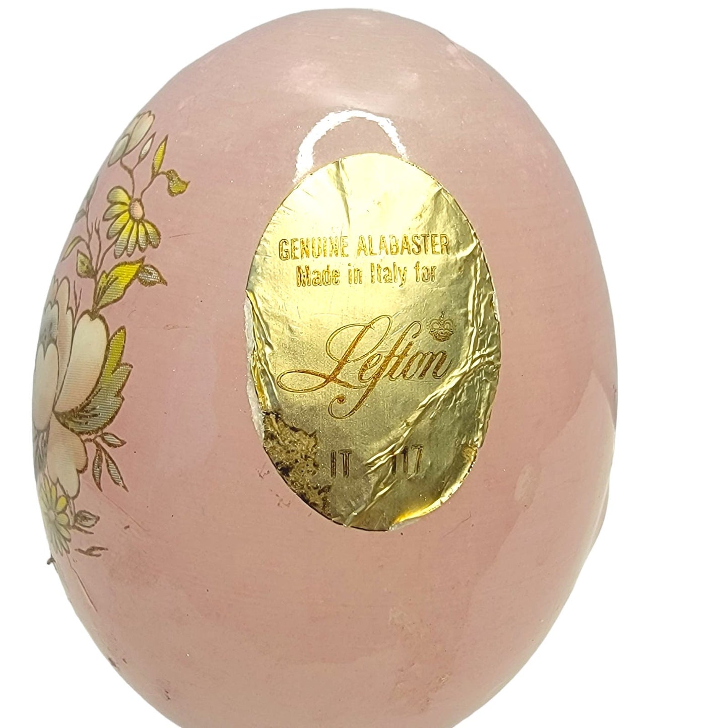 Lefton Genuine PINK Alabaster Marble Egg Hand Carved Made In Italy AS IS Scratch