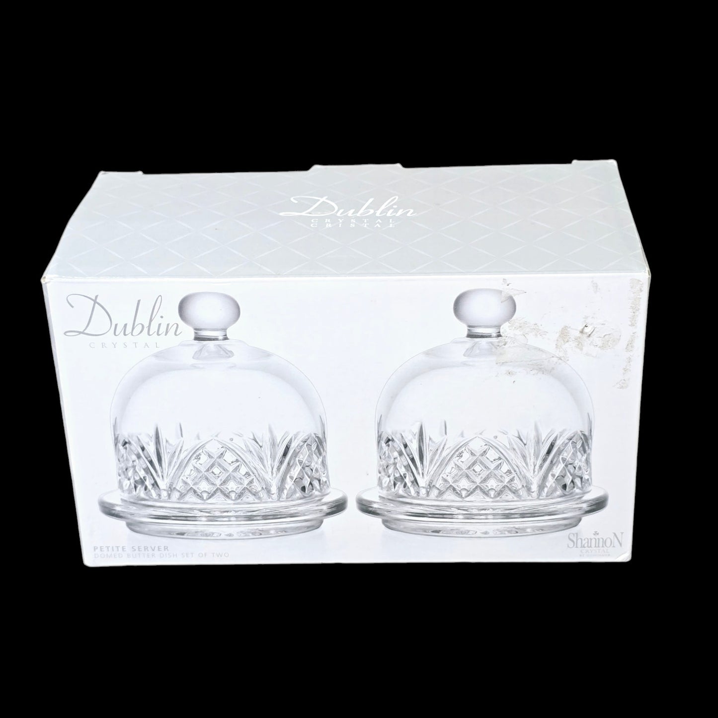 Dublin Shannon Crystal Petite Servers Domed Butter Dishes Set of 2  New In Box