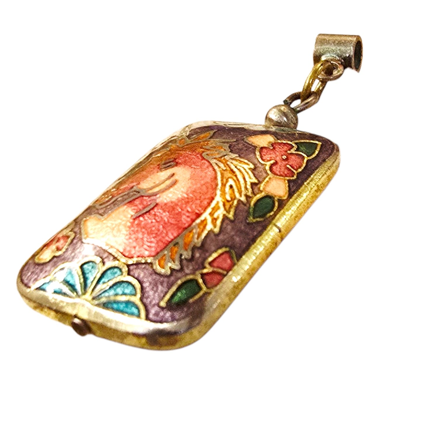 * Vtg Cloissone Unicorn Pendant Double Sided Puffy Gold Pink Purple Blue Green