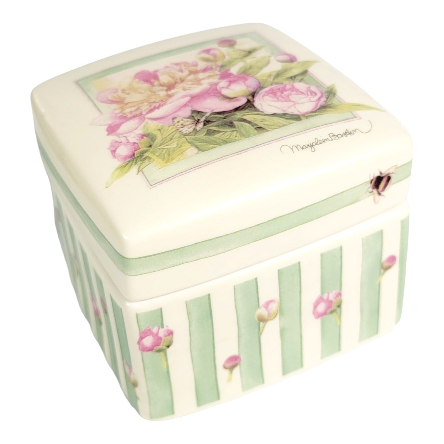 Marjolein Bastin Hallmark Music Box, Tune: "Moonlight Sonata" Trinket Box, Pink Peony