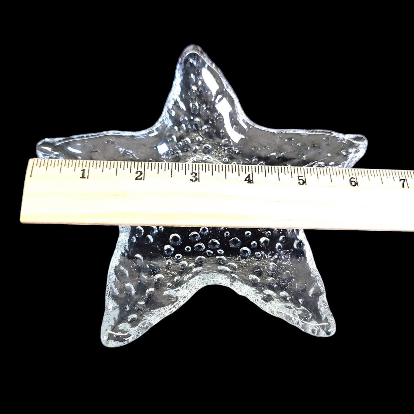 Clear Glass Star Fish Trinket Dish, Textured Bubble Glass 6" W