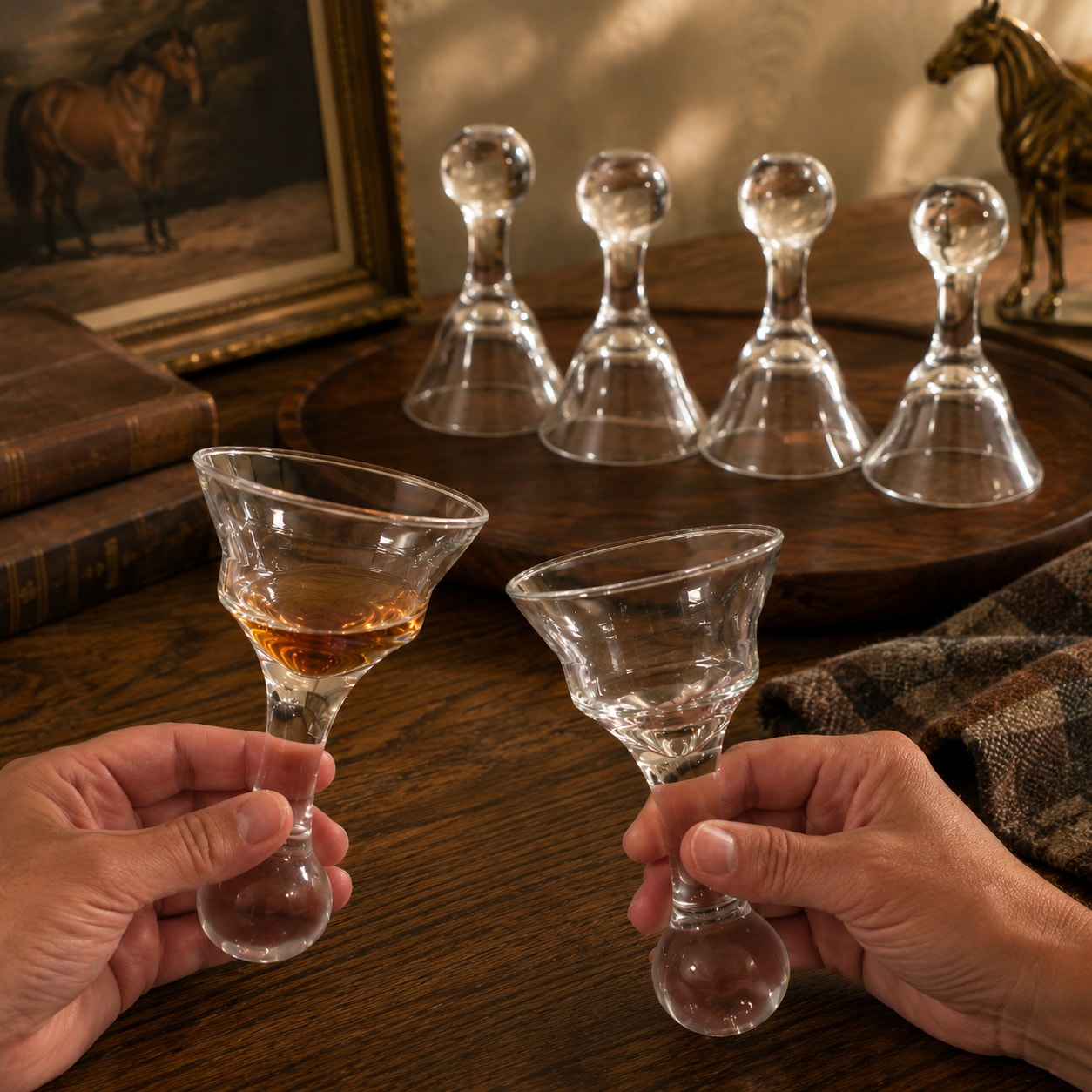 Vintage Glass Stirrup Glasses Stirrup Cups Set of 6 Equestrian Barware