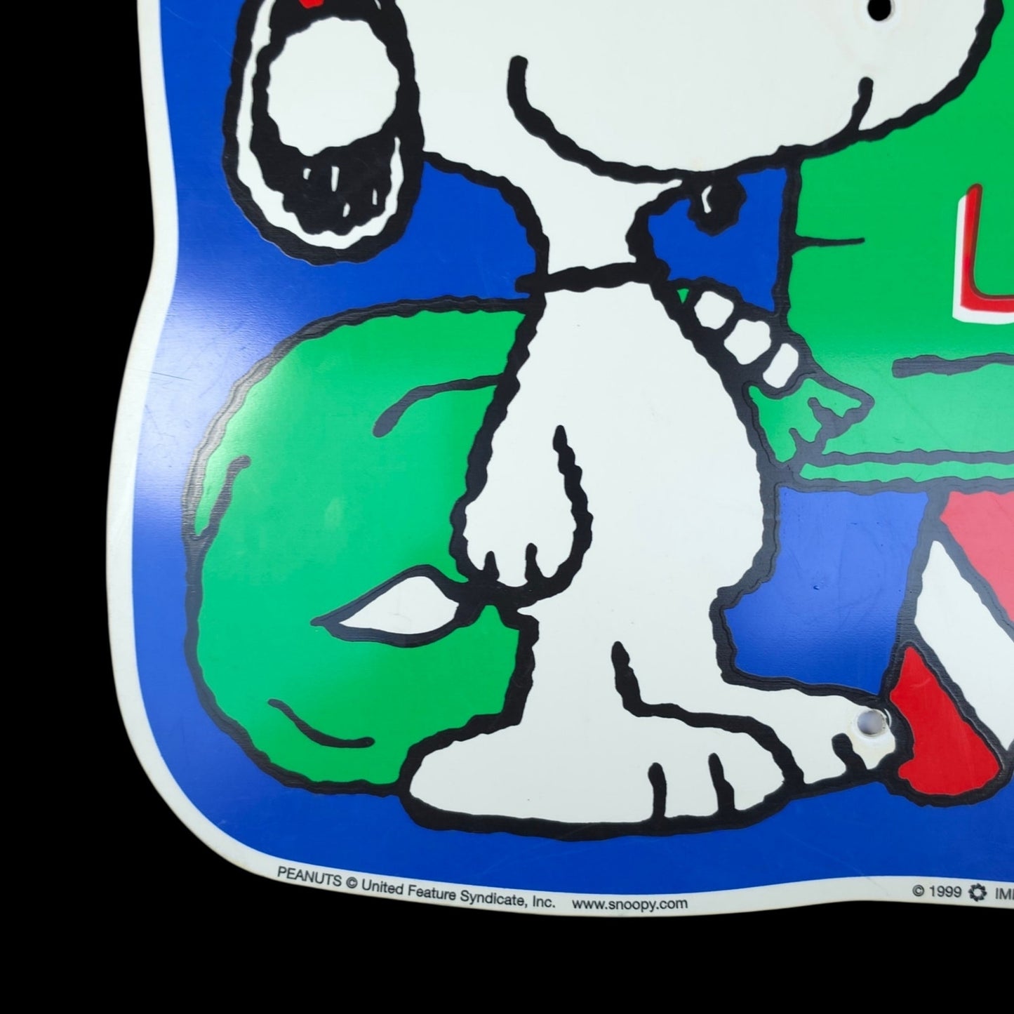 Vtg 1999 Peanuts Snoopy Candy Cane Lane Holiday Wall Sign Impact Plastics USA