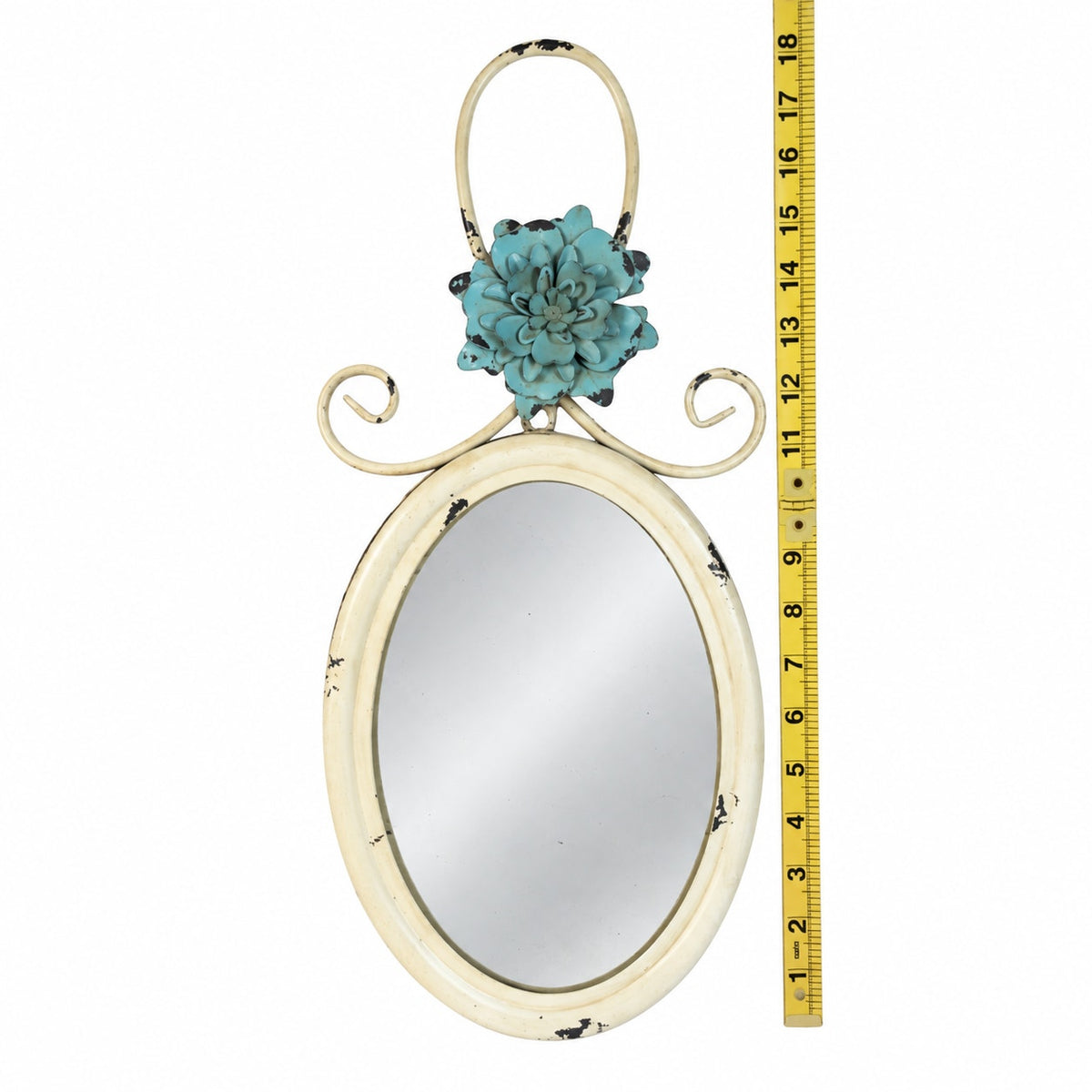 Hobby Lobby Shabby Chic Wall Mirror Distressed Ivory Teal Metal Flower Decor