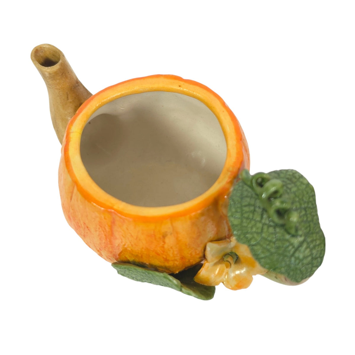 Khien Thailand Miniature Pumpkin Teapot Ceramic Flower Vine Handle Collectible