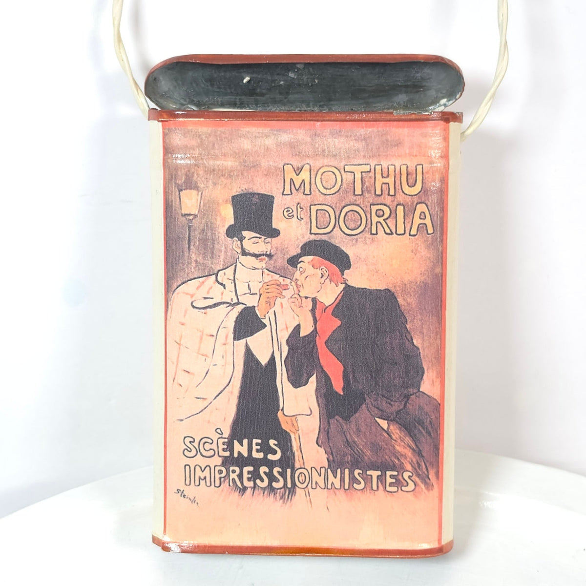 Steinlen Mothu et Doria Hanging Tin Wall Pocket Match Pencil Holder French Art