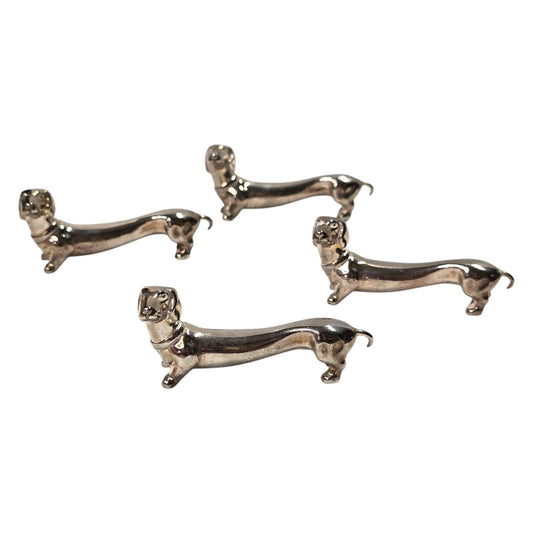 Vintage Dachshund Knife Rests Set of 5 Silver Tone Metal Mid Century Tableware