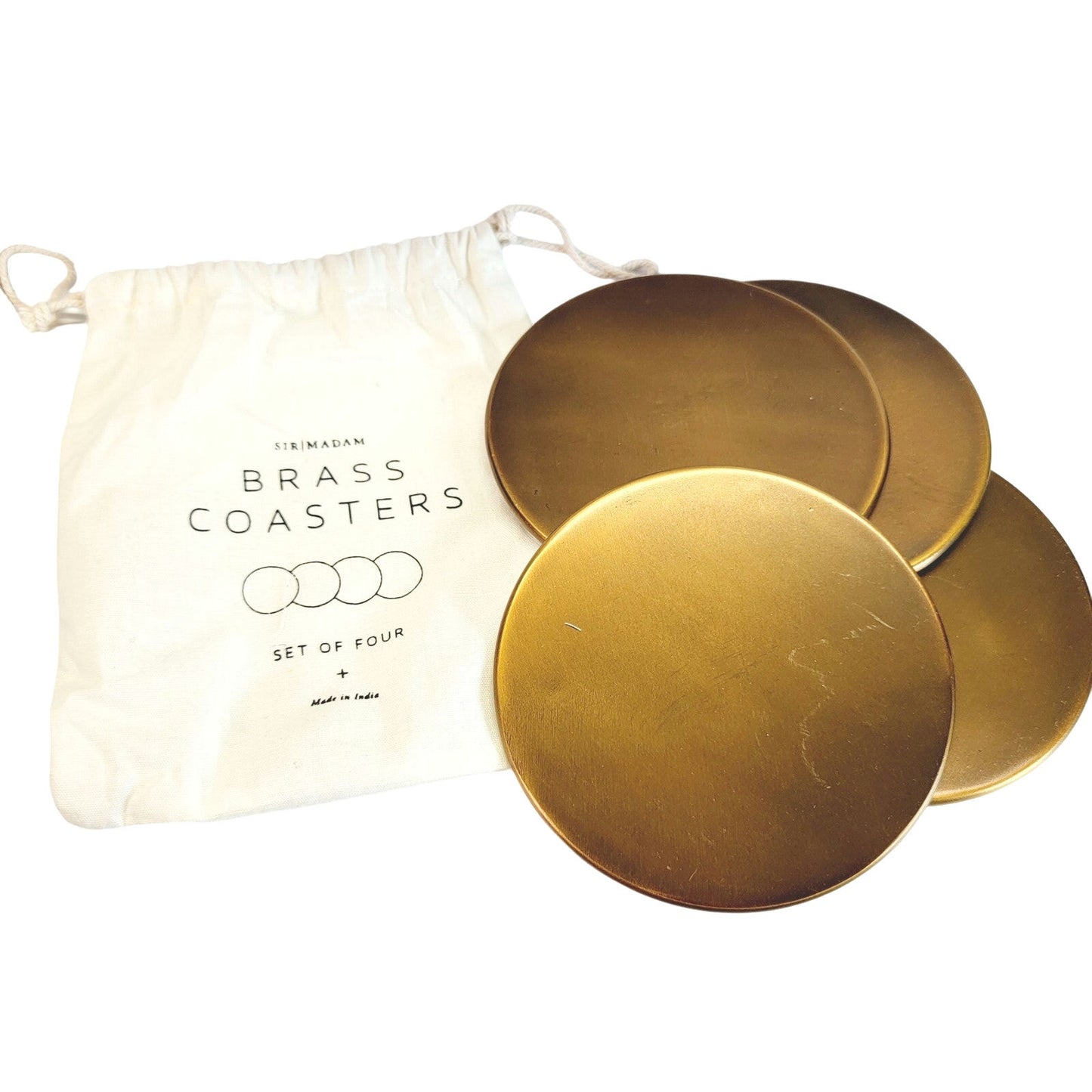 Sir | Madam Brass Coasters, Set of 4, New in Bag