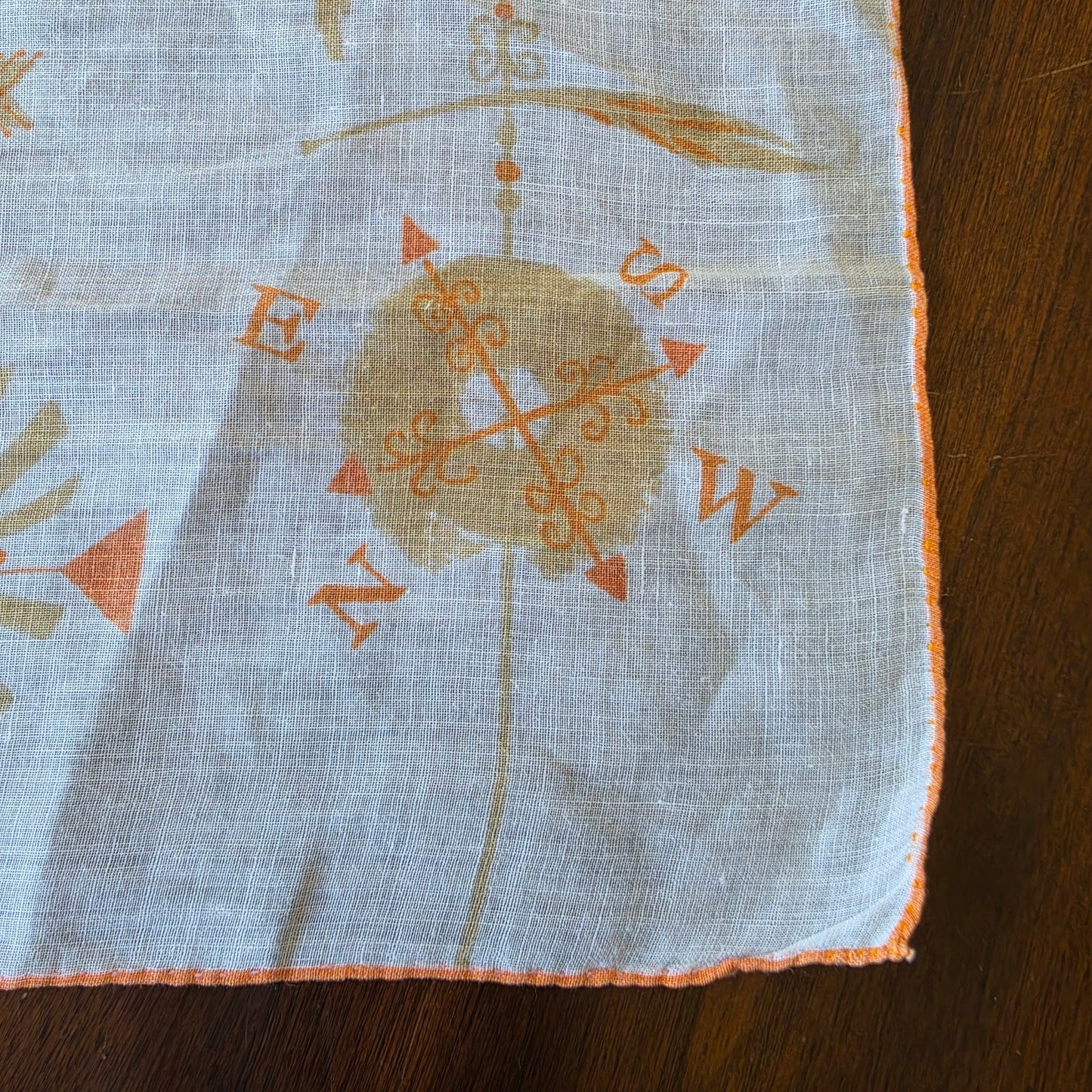Vintage Weather Vane Handkerchief Rooster Horse Fish Retro Yellow Hanky