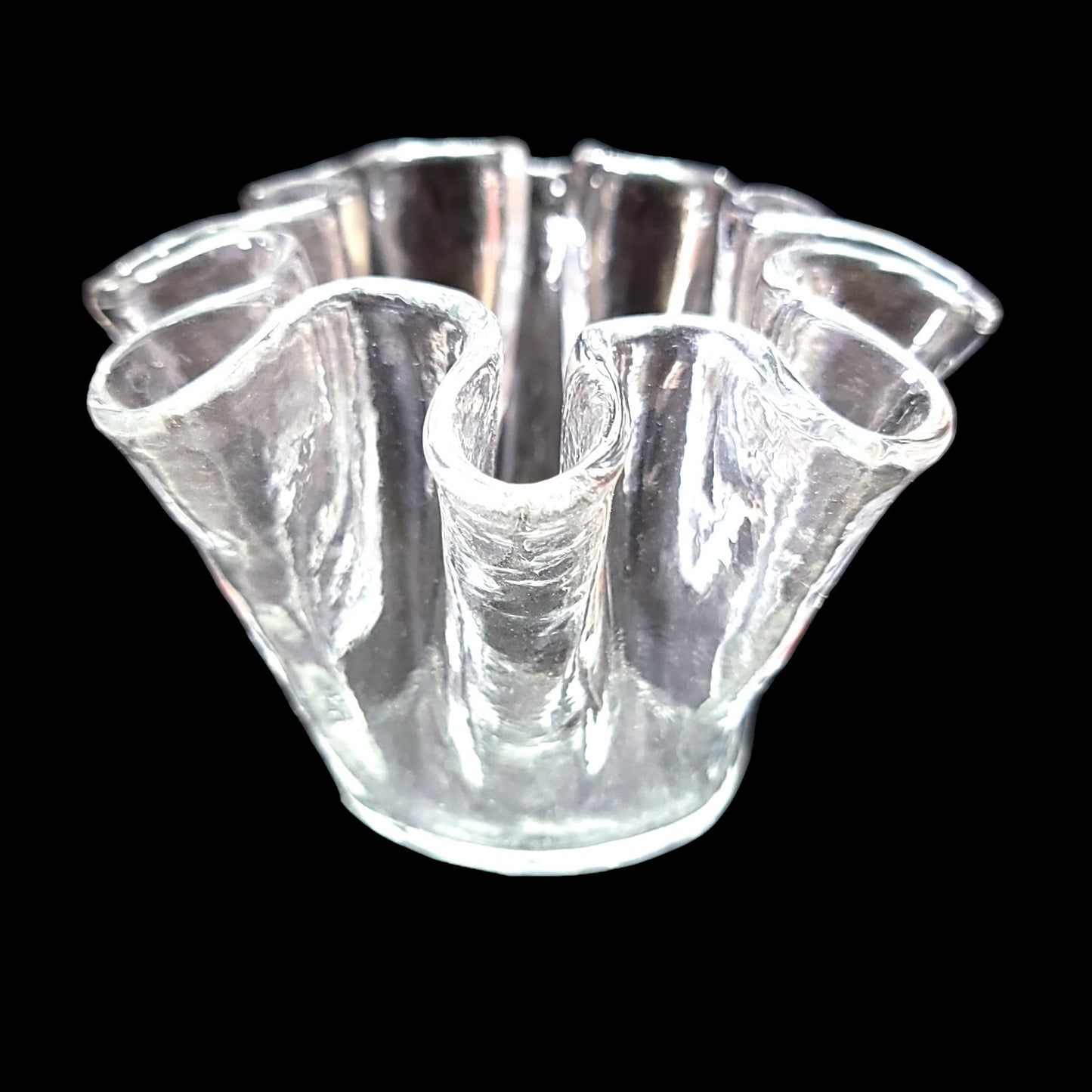 Small Clear Glass Scalloped Ribbon Vase Ruffle Edge Fluted Bud Vase 3"