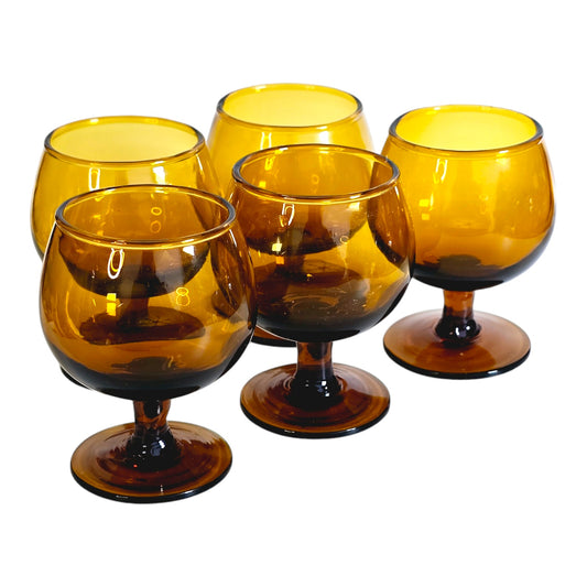 Meep's Shot Glasses Set of 5 Amber Glass Digestive Glasses, 2.75", Aperitifs