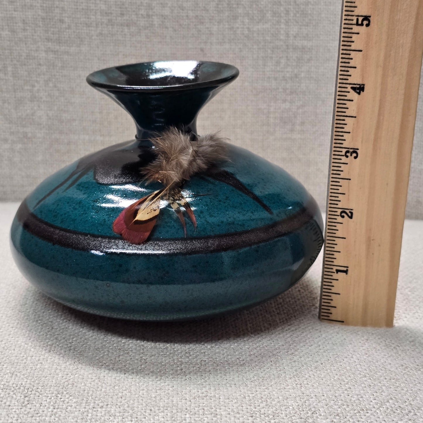 Art Pottery Signed RB Roger Butler, Feather, River Pottery, Blue Ceramic