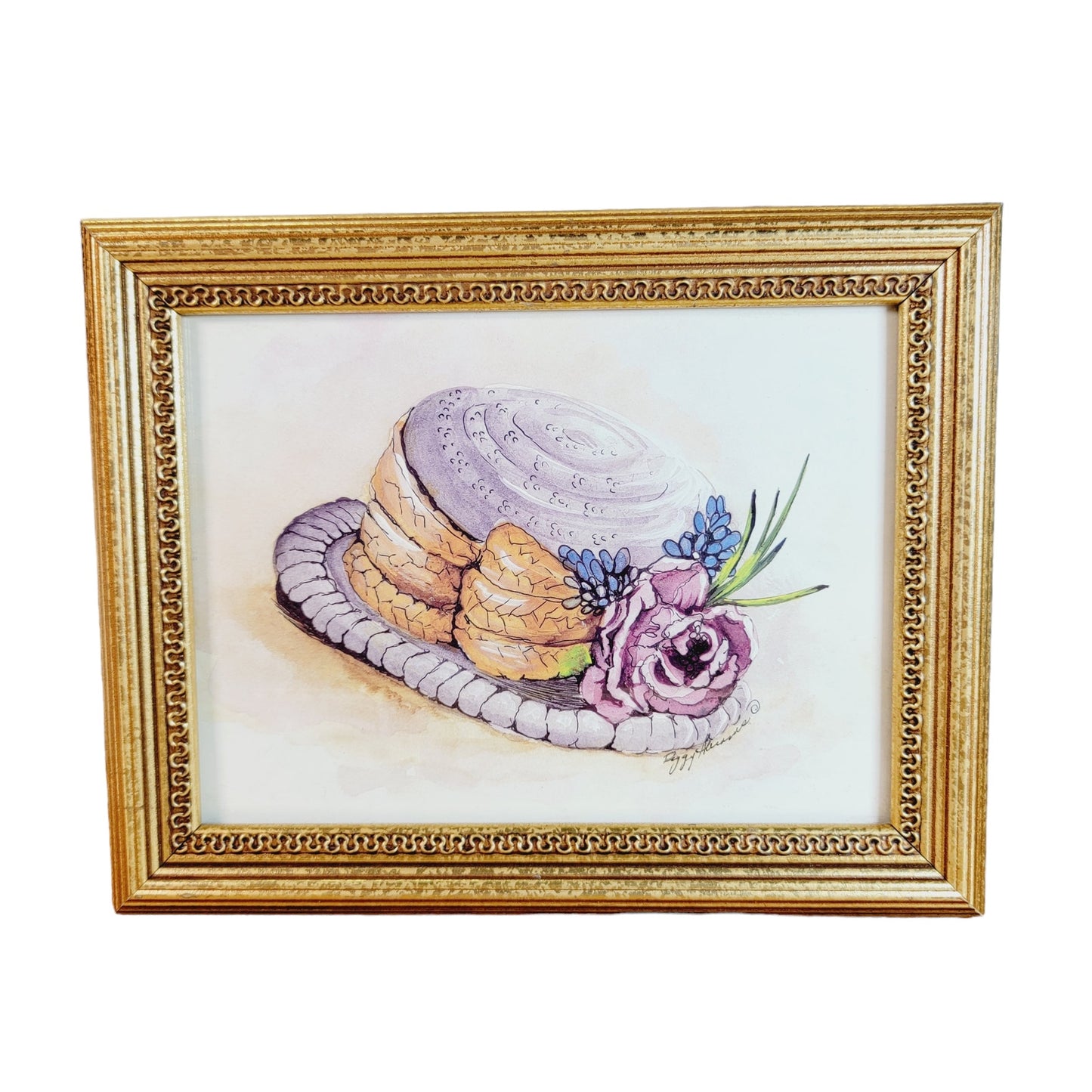 Set of 3 Framed Peggy Abrams Hats with Flowers Goldtone Framed Prints