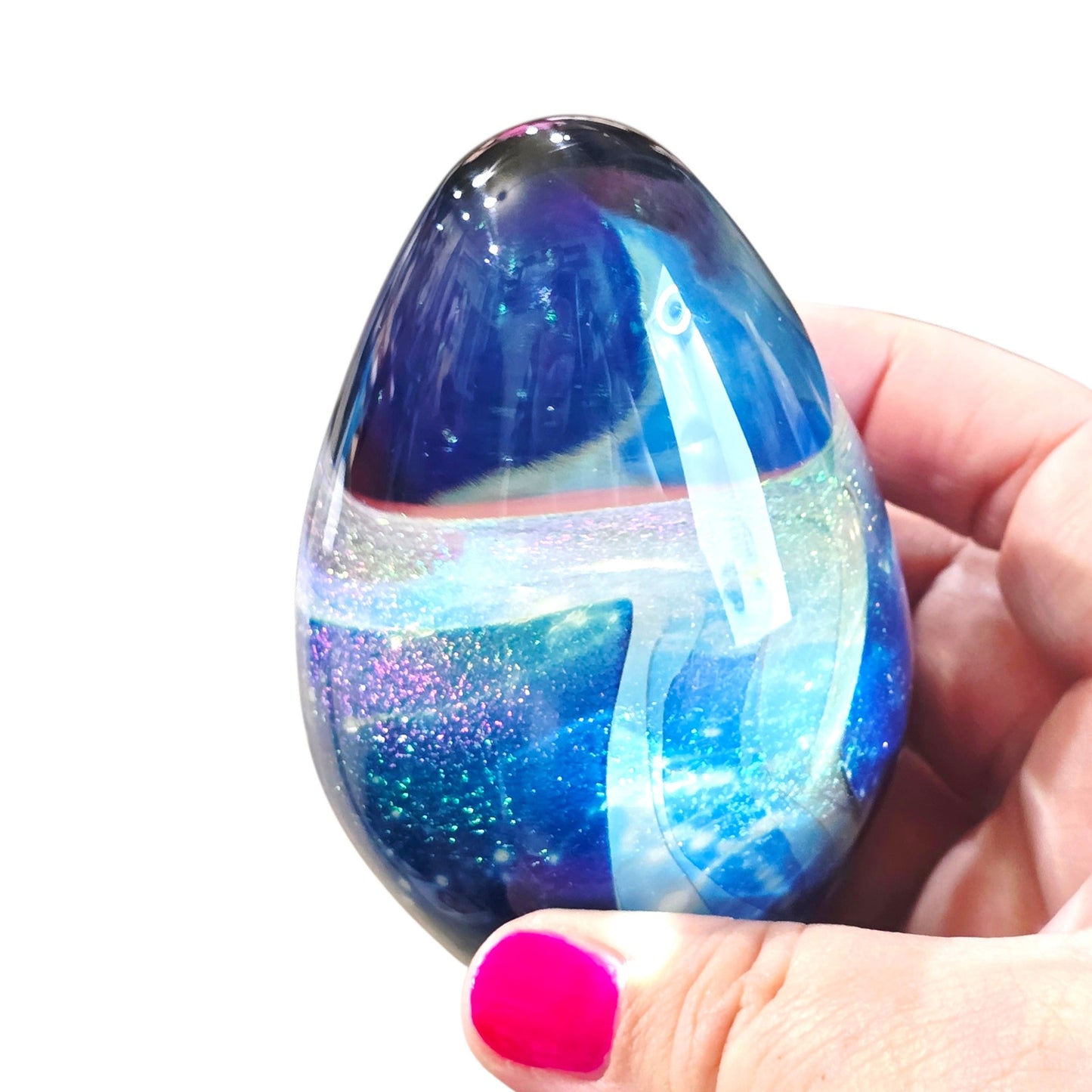 Robert Eickholt Signed Art Glass Paperweight 1995 Dichroic Blue Egg ESGA Vtg