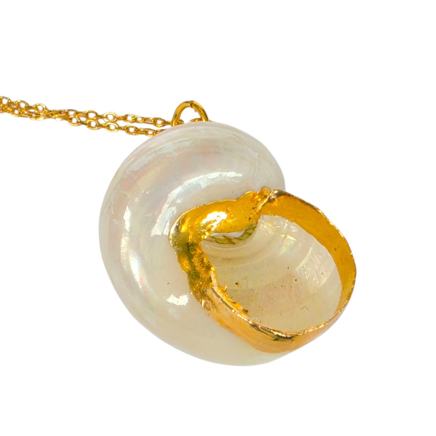 Vintage Gold Electroplated Turbo Shell Pendant Necklace 18 in 925 Chain