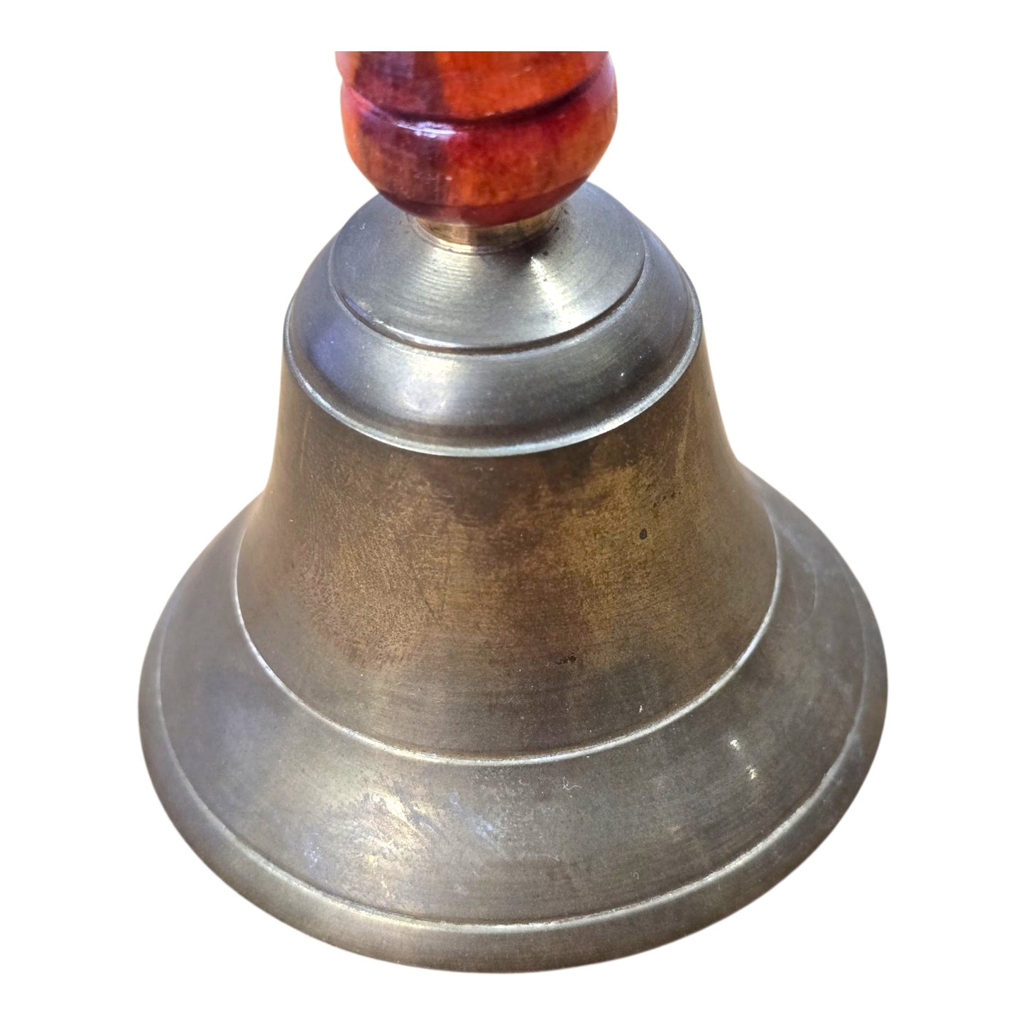 Vtg Brass Hand Bell Wooden Handle 4.5" Farmhouse School Service