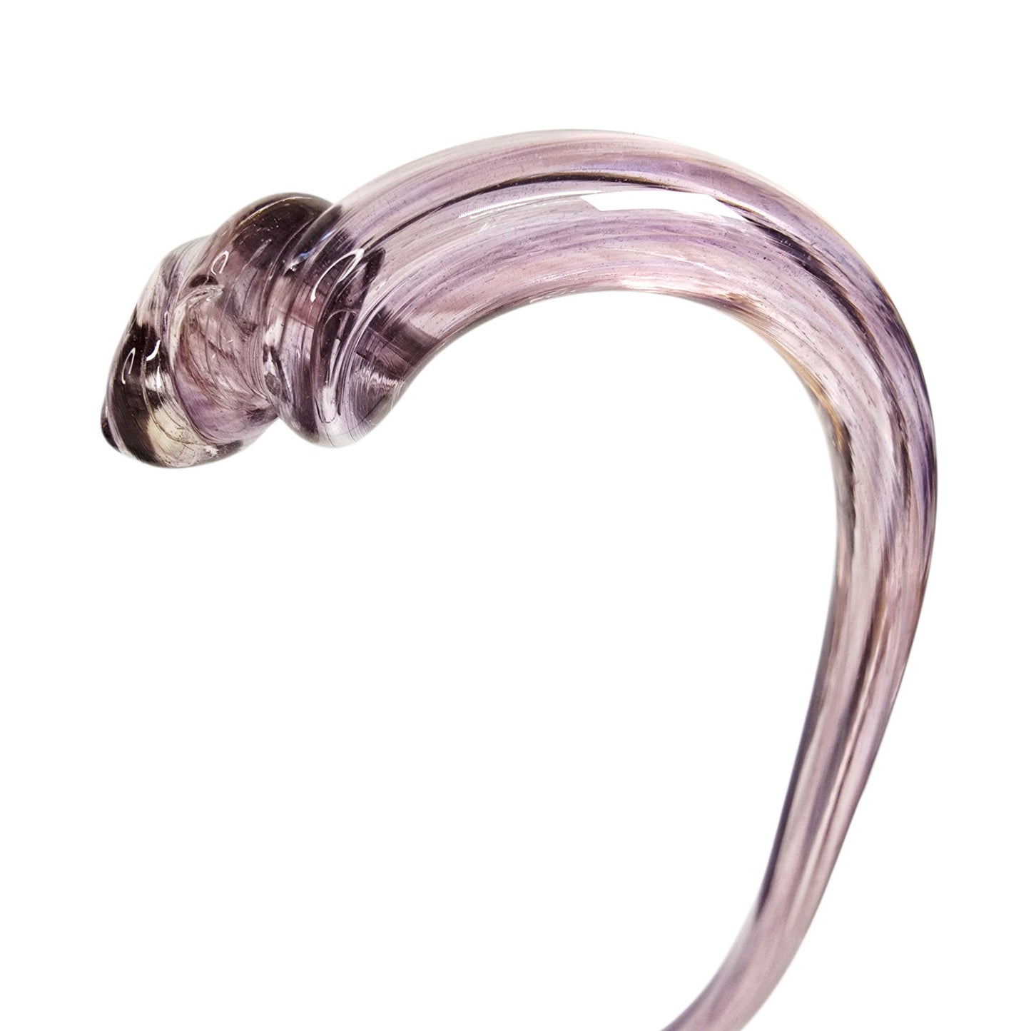Hand-Blown Purple Trumpet Art Glass Flower Curved Up Stem, Blowing Leaf