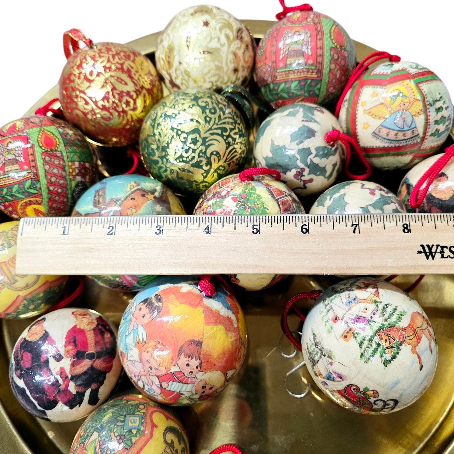 Lot of 16 Vintage Decoupage Paper Mache Christmas Ball Ornaments