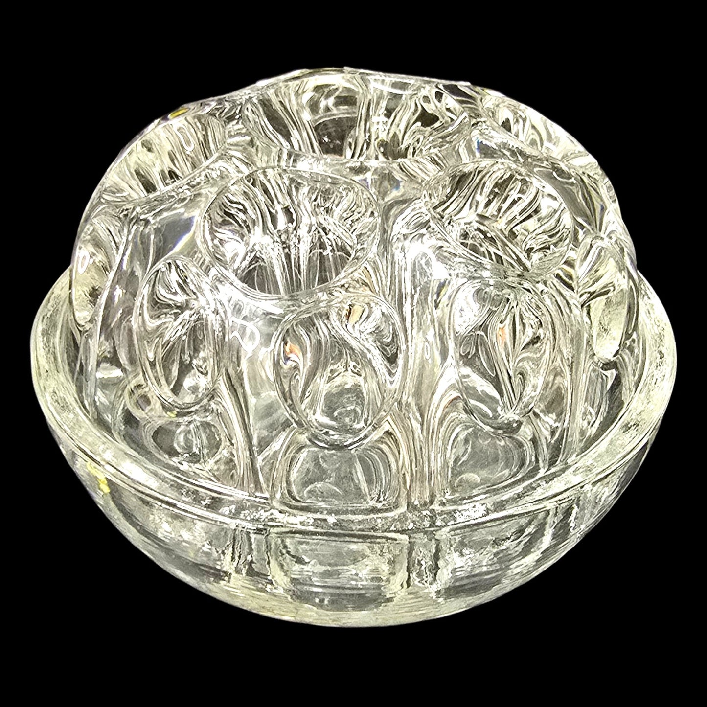 Vtg Made in France Glass Flower Frog Clear Crystal Bowl, 7-Hole Floral Arranger