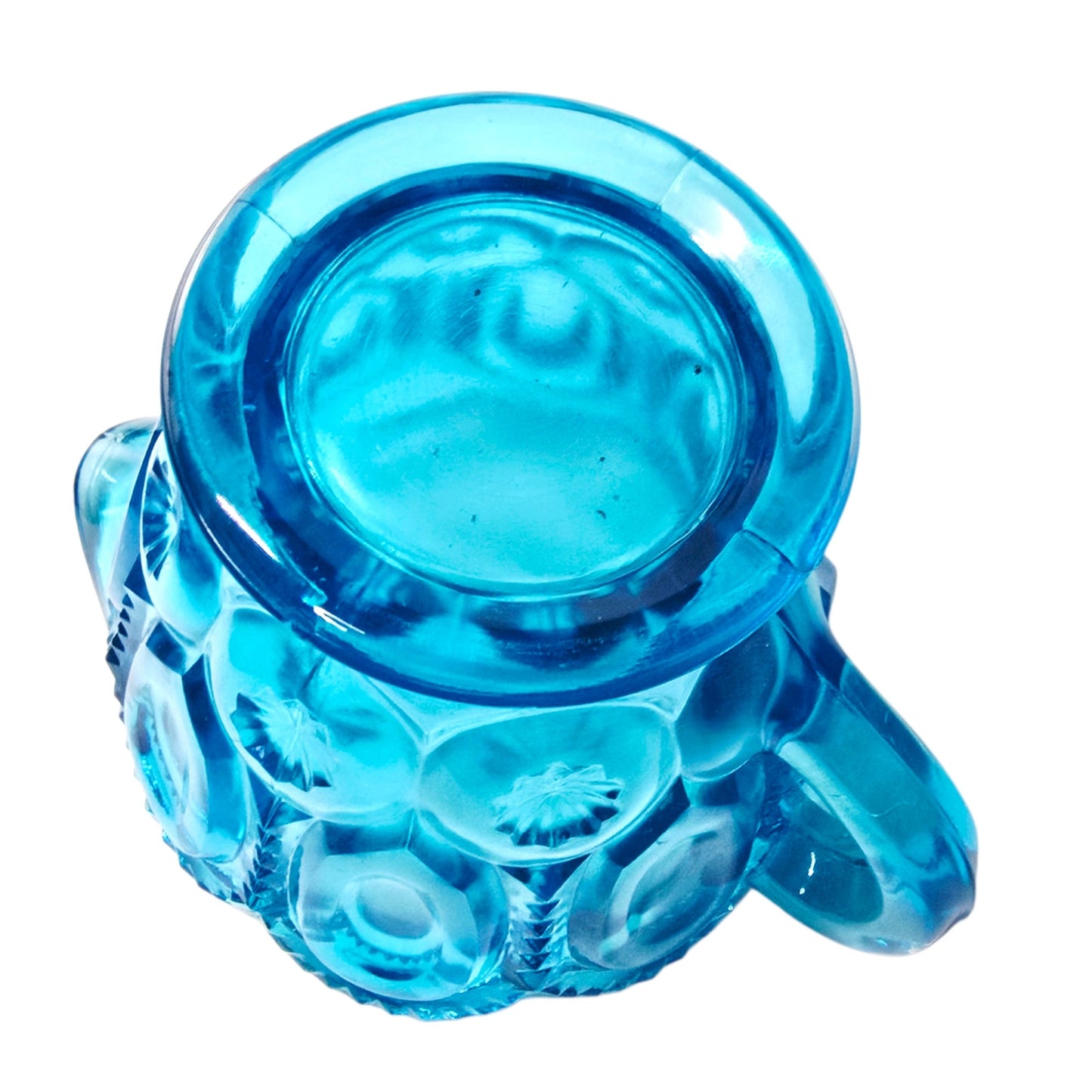 Vintage L. E. Smith Glass Moon & Stars Creamer Pattern Peacock Blue Turquoise UV