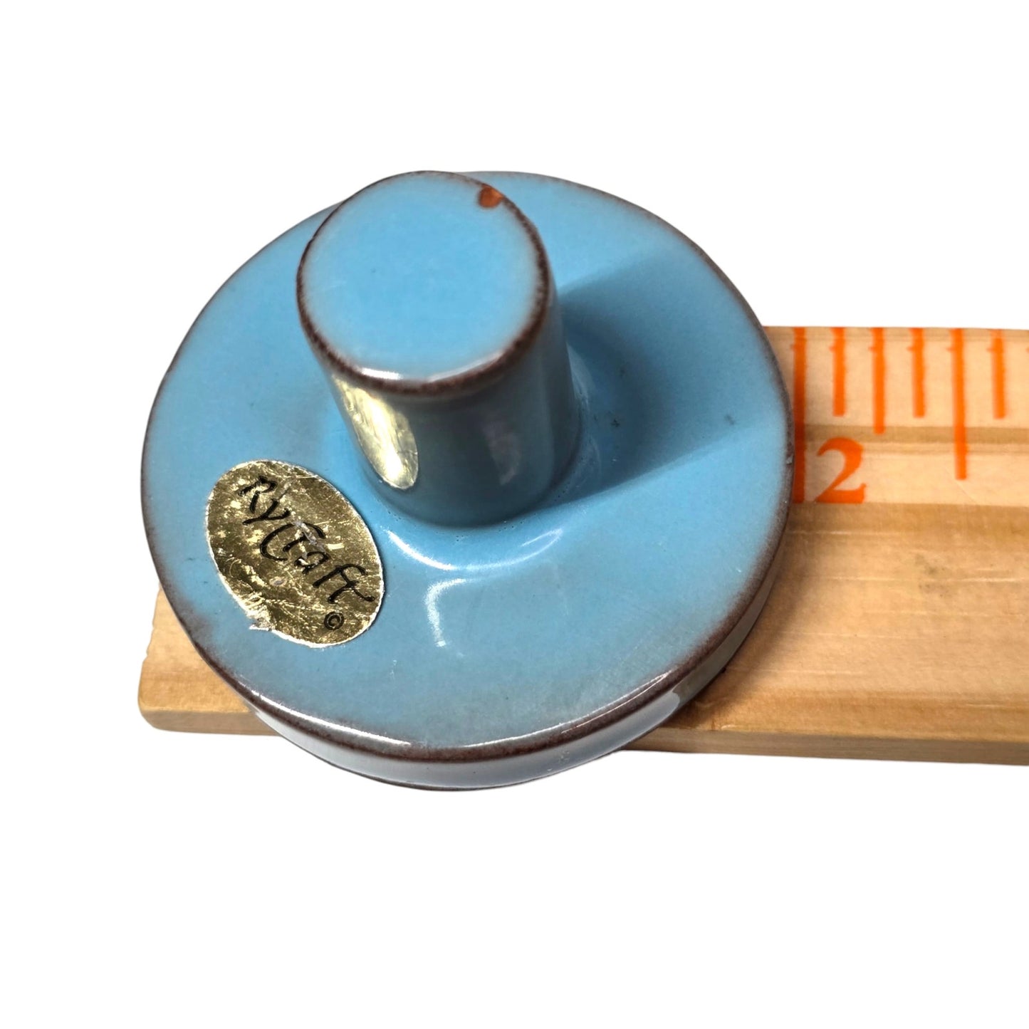 Rycraft Cookie Stamp Terra Cotta Blue Glazed Ceramic Butter Press Flower MCM