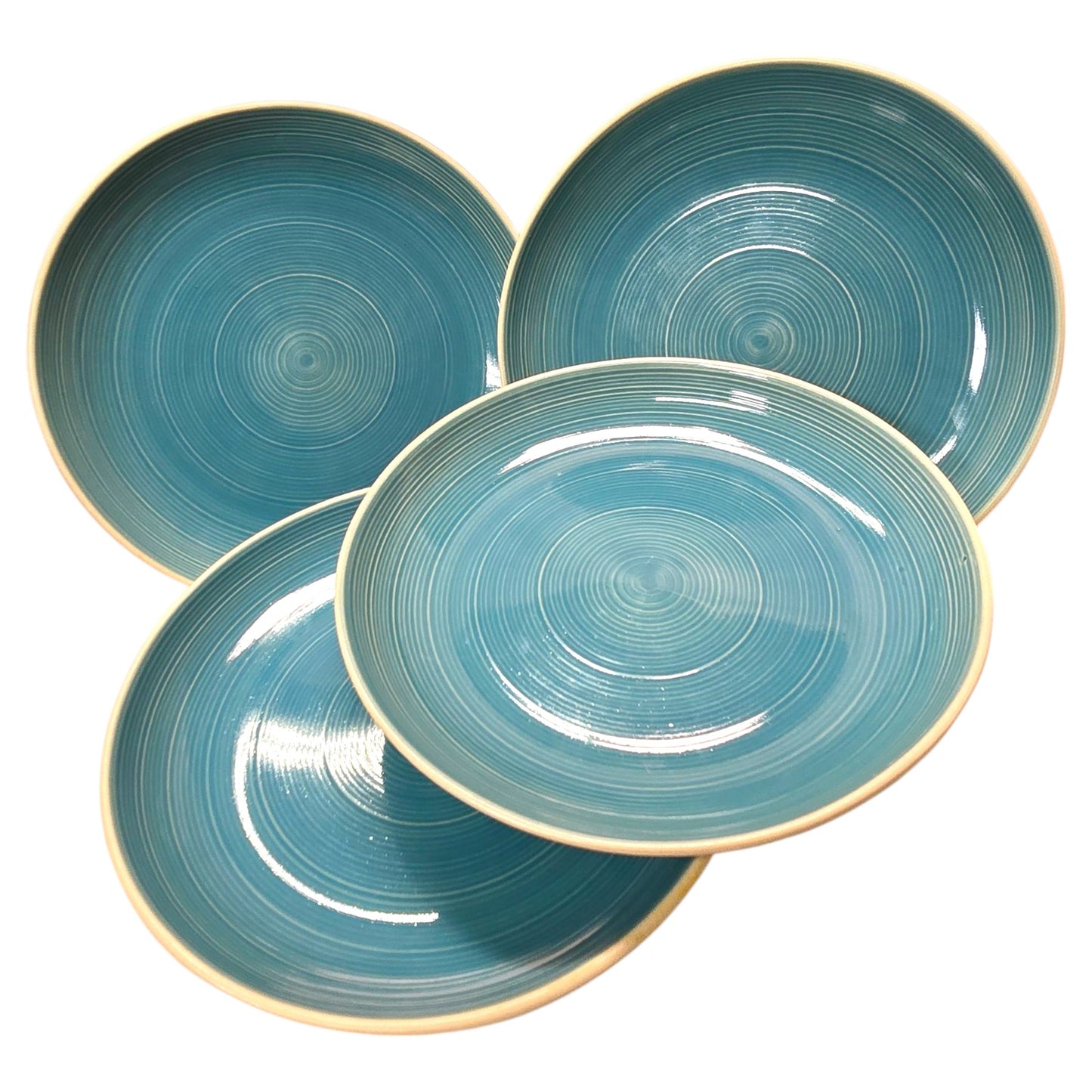 Sango Riva Teal Stoneware Salad Plates 7 3/4" #4657, Set Of 4 Teal Stoneware