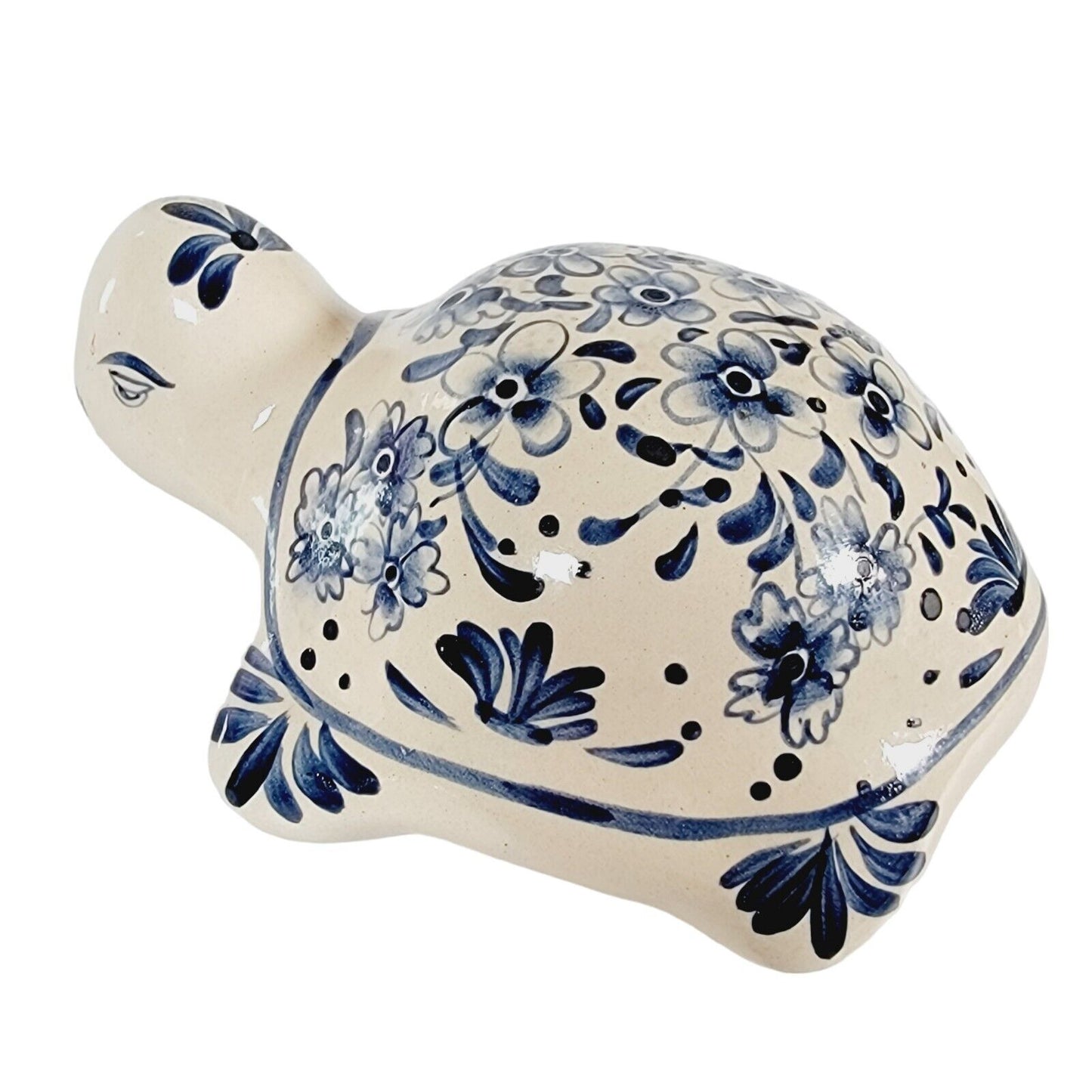 Vintage Anaware Turtle Blue & White Floral Hand Painted Ceramic, Philippines