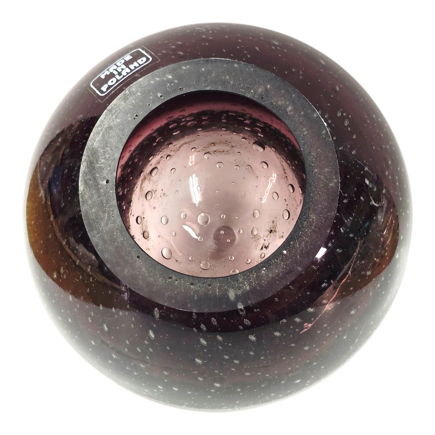 Polish Art Glass Orb Oil Lamp Paperweight Purple Glass Control Bubbles